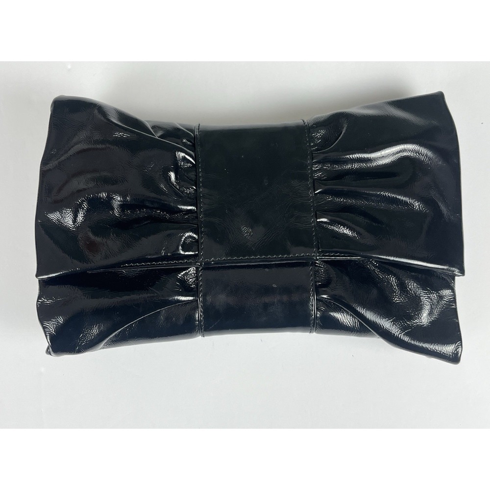 FURLA Made In Italy Patent Leather Clutch Bow Black